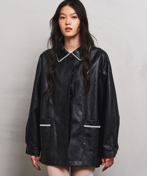 PUBLUX（パブリュクス）の「PUBLUX/パブリュクス レース付フェイクレザージャケット　限定展開（その他アウター・レディース・ブラック・ﾌﾘ-）」の20枚目の写真