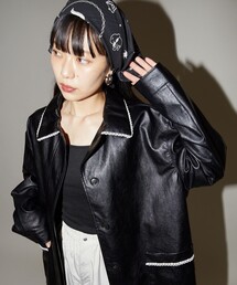 PUBLUX/パブリュクス レース付フェイクレザージャケット　限定展開