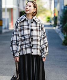 F by ROSSO | F by ROSSO　シャギーチェックビッグカラーコート(その他アウター)