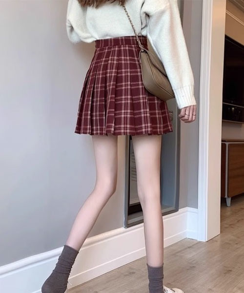 urge：（アージコロン ）の「【URGE：】チェック柄 プリーツ ミニスカート（スカート・レディース・レッド/ブラック・MEDIUM/LARGE/X-LARGE/SMALL）」の5枚目の写真