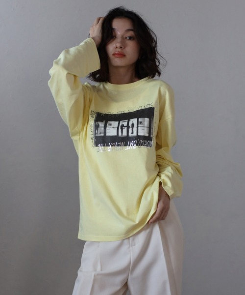 Bonjour Sagan(ボンジュールサガン)の「オーバーサイズフォト箔ロゴロンT(Tシャツ/カットソー・レディース・ライトイエロー/ラベンダー/ライトグリーン・FREE)」の3枚目の写真