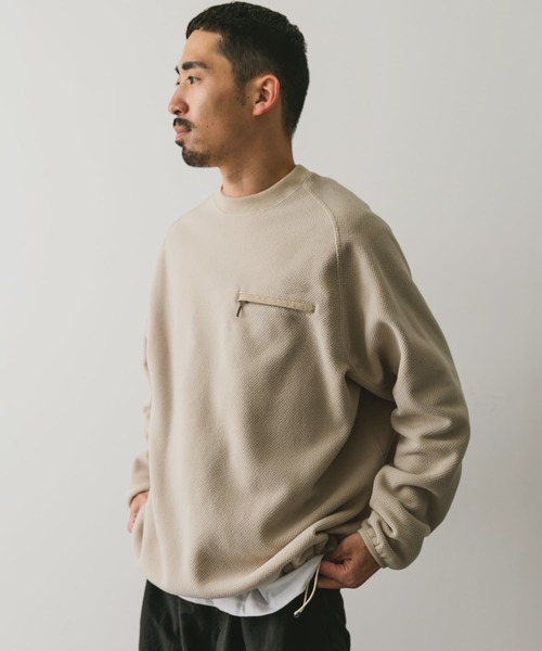 URBAN RESEARCH DOORS（アーバンリサーチドアーズ）の「『UR TECH』ピケフリース プルオーバー（Tシャツ/カットソー・メンズ・ブラック/オフホワイト/グリーン系その他・LARGE/MEDIUM）」の4枚目の写真
