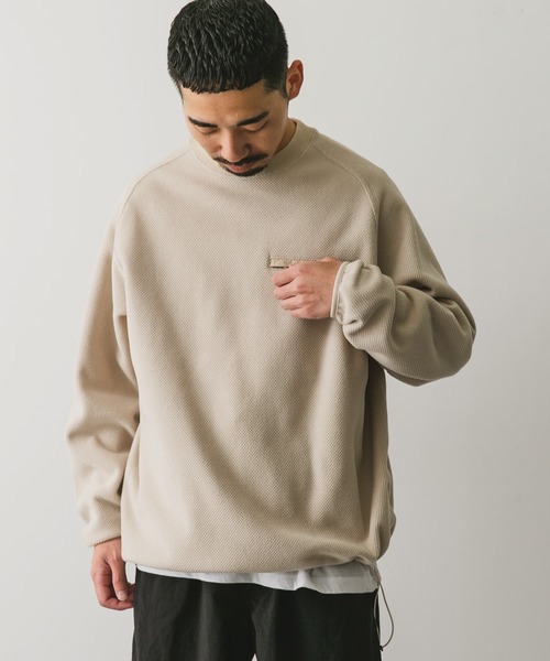 URBAN RESEARCH DOORS（アーバンリサーチドアーズ）の「『UR TECH』ピケフリース プルオーバー（Tシャツ/カットソー・メンズ・ブラック/オフホワイト/グリーン系その他・LARGE/MEDIUM）」の5枚目の写真