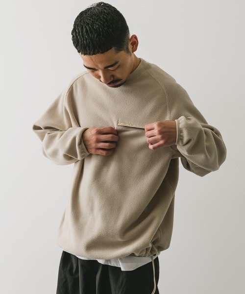 URBAN RESEARCH DOORS（アーバンリサーチドアーズ）の「『UR TECH』ピケフリース プルオーバー（Tシャツ/カットソー・メンズ・ブラック/オフホワイト/グリーン系その他・LARGE/MEDIUM）」の6枚目の写真