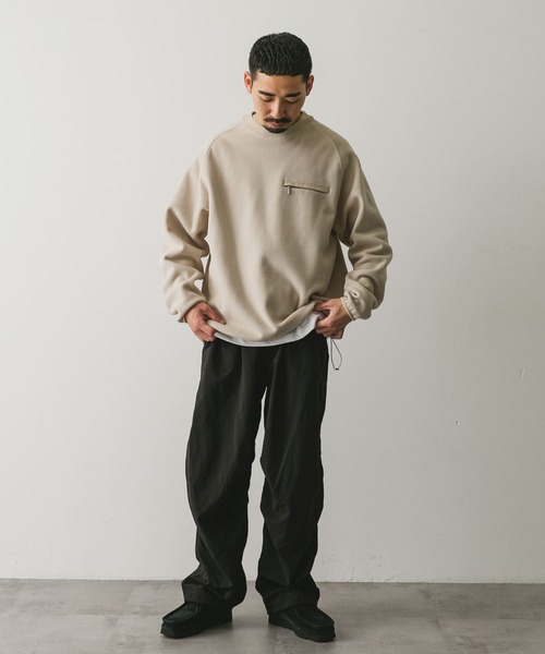 URBAN RESEARCH DOORS（アーバンリサーチドアーズ）の「『UR TECH』ピケフリース プルオーバー（Tシャツ/カットソー・メンズ・ブラック/オフホワイト/グリーン系その他・LARGE/MEDIUM）」の9枚目の写真