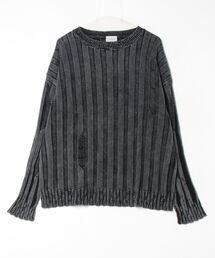 XU | ストリートファッション XU エックスユー dyeing damage knit ダメージニット リブニット オーバーサイズ 長袖ニット 長袖セーター 韓国ファッション 韓国ストリート ストリートファッション(ニット/セーター)