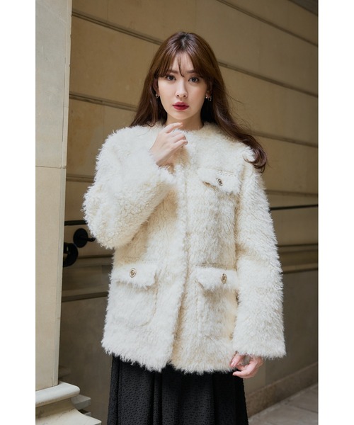 ハーリップトゥー　herlipto  Faux Fur Coat Royal Faux Fur Coat（ノーカラーコート）｜Her lip to（ハーリップ
