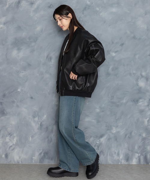 Starting Over（スターティングオーバー）の「Vintage-like synthetic leather MA-1 blouson/ヴィンテージライク PUレザー MA-1 ブルゾン（MA-1・メンズ・ブラック/ブラウン系その他/ブラック系その他/ブラウン・M/L/XL）」の20枚目の写真