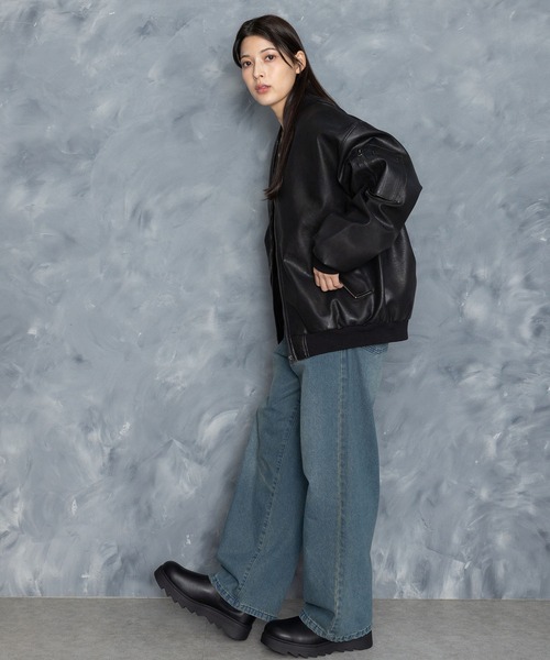 Starting Over（スターティングオーバー）の「Vintage-like synthetic leather MA-1 blouson/ヴィンテージライク PUレザー MA-1 ブルゾン（MA-1・メンズ・ブラック/ブラウン系その他/ブラック系その他/ブラウン・M/L/XL）」の21枚目の写真