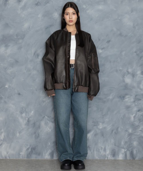 Starting Over（スターティングオーバー）の「Vintage-like synthetic leather MA-1 blouson/ヴィンテージライク PUレザー MA-1 ブルゾン（MA-1・メンズ・ブラック/ブラウン系その他/ブラック系その他/ブラウン・M/L/XL）」の5枚目の写真