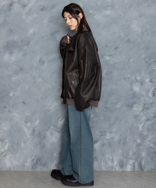 Starting Over（スターティングオーバー）の「Vintage-like synthetic leather MA-1 blouson/ヴィンテージライク PUレザー MA-1 ブルゾン（MA-1・メンズ・ブラック/ブラウン系その他/ブラック系その他/ブラウン・M/L/XL）」の7枚目の写真