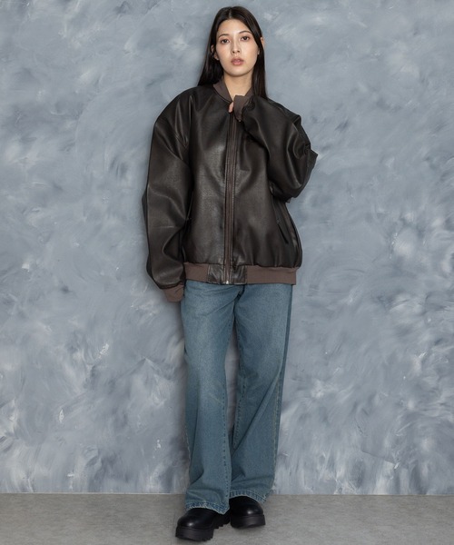 Starting Over（スターティングオーバー）の「Vintage-like synthetic leather MA-1 blouson/ヴィンテージライク PUレザー MA-1 ブルゾン（MA-1・メンズ・ブラック/ブラウン系その他/ブラック系その他/ブラウン・M/L/XL）」の8枚目の写真