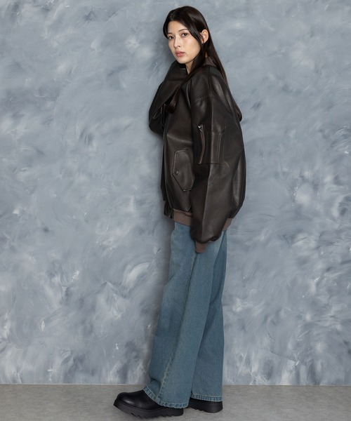 Starting Over（スターティングオーバー）の「Vintage-like synthetic leather MA-1 blouson/ヴィンテージライク PUレザー MA-1 ブルゾン（MA-1・メンズ・ブラック/ブラウン系その他/ブラック系その他/ブラウン・M/L/XL）」の9枚目の写真