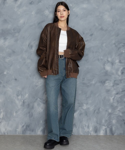 Vintage-like synthetic leather MA-1 blouson/ヴィンテージ
