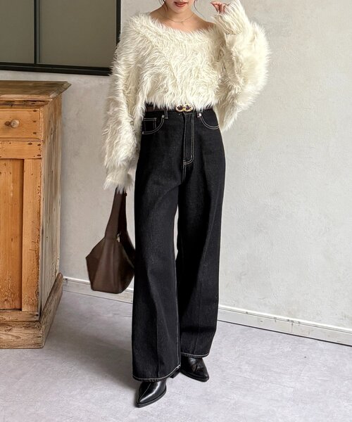 Thevon（ゼボン）の「ショート丈ボリュームシャギーニット（ニット/セーター・レディース・ベージュ/チャコールグレー/アイボリー・FREE）」の9枚目の写真