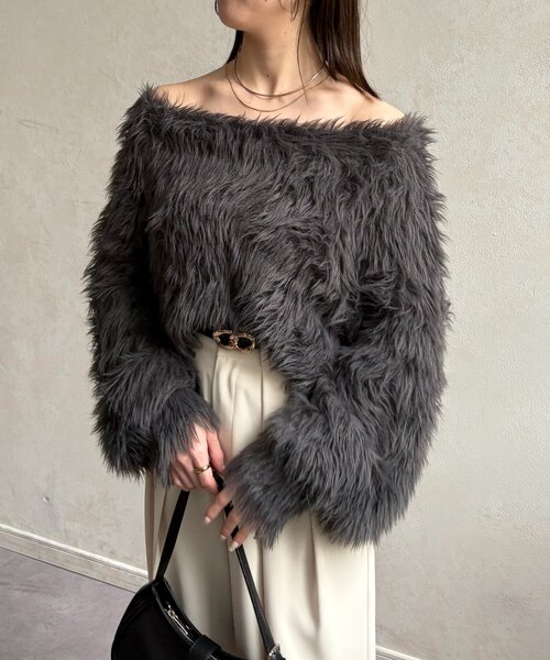 Thevon（ゼボン）の「ショート丈ボリュームシャギーニット（ニット/セーター・レディース・ベージュ/チャコールグレー/アイボリー・FREE）」の13枚目の写真