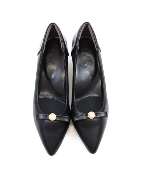 VIVIAN（ヴィヴィアン）の「履きごこちやみつき感激 ポインテッドトゥパールリボン5cmヒールパンプス（パンプス・レディース・ブラック×ブラック/ブラック系その他2/ホワイト×ホワイト・21.5/22/22.5/23/23.5/24/24.5/25/25.5/26）」の11枚目の写真