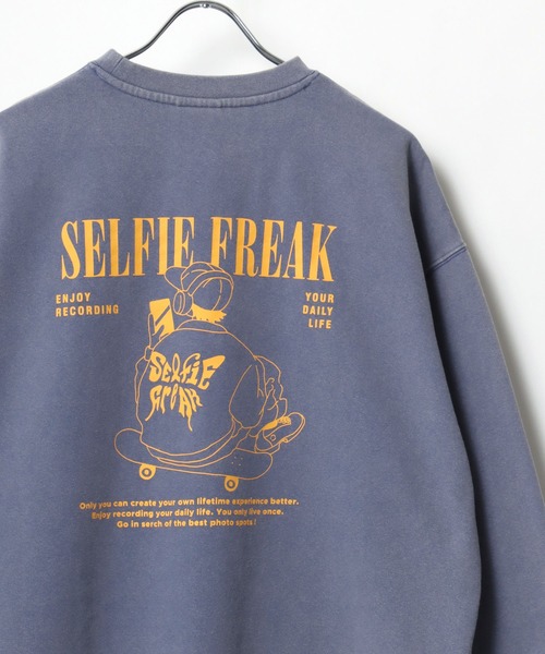 トレーナー スウェット 2025SS Selfie Freak/セルフフリーク オーバーサイズ  裏起毛 ヴィンテージ加工 ワンポイント刺繍 スケータ セール】2025SS Selfie Freak/セルフフリーク オーバーサイズ 裏