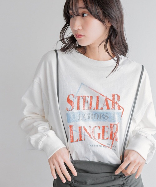 LOWRYS FARM(ローリーズファーム)の「カコウプリントTLS291616(Tシャツ/カットソー・レディース・オフホワイト/グレー/チャコールグレー/アイボリー・FREE)」の2枚目の写真