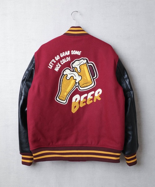 HOUSTON（ヒューストン）の「【T7】【HOUSTON】MELTON AWARD JACKET（BEER）/ メルトン アワード ジャケット ビール 51274（スタジャン・メンズ・ブラック/オリーブドラブ/マルーン・MEDIUM/LARGE/X-LARGE/XX-LARGE）」の4枚目の写真