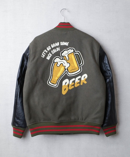 HOUSTON（ヒューストン）の「【T7】【HOUSTON】MELTON AWARD JACKET（BEER）/ メルトン アワード ジャケット ビール 51274（スタジャン・メンズ・ブラック/オリーブドラブ/マルーン・MEDIUM/LARGE/X-LARGE/XX-LARGE）」の17枚目の写真