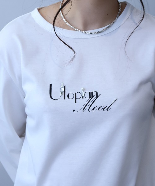 leswel(レスウェル)の「【L~5L 大きいサイズ】ビジューロゴプリントTシャツ(Tシャツ/カットソー・レディース・オフホワイト/ブルー/チャコールグレー・L/LL/3L/4L/5L)」の12枚目の写真