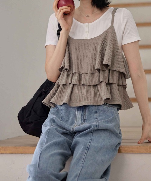 CHAN ME（チャンミ）の「リンクルキャミソール&パンツセットアップ（セットアップ・レディース・ブラック/モカ・MEDIUM/LARGE）」の15枚目の写真