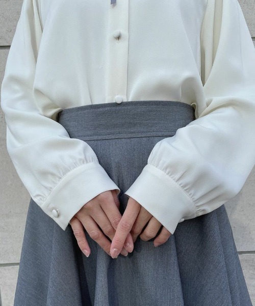 F i.n.t(フィント)の「はしごリボンスタンドカラーブラウス/ fint フィント(シャツ/ブラウス・レディース・ピンクベージュ/オフホワイト・FREE)」の6枚目の写真