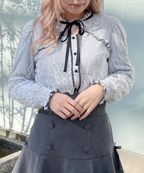 abc une face（アーベーセーアンフェイス）の「レースリボンブラウス（シャツ/ブラウス・レディース・ブラック/ホワイト/グレー・FREE）」の17枚目の写真