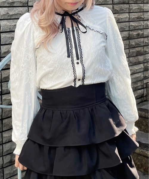 abc une face（アーベーセーアンフェイス）の「レースリボンブラウス（シャツ/ブラウス・レディース・ブラック/ホワイト/グレー・FREE）」の5枚目の写真