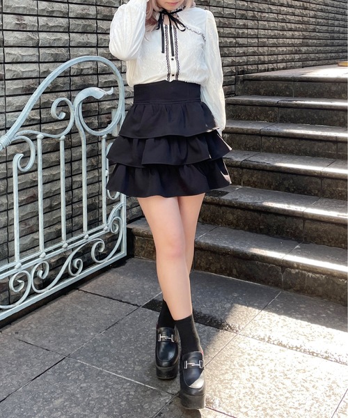 abc une face（アーベーセーアンフェイス）の「レースリボンブラウス（シャツ/ブラウス・レディース・ブラック/ホワイト/グレー・FREE）」の8枚目の写真