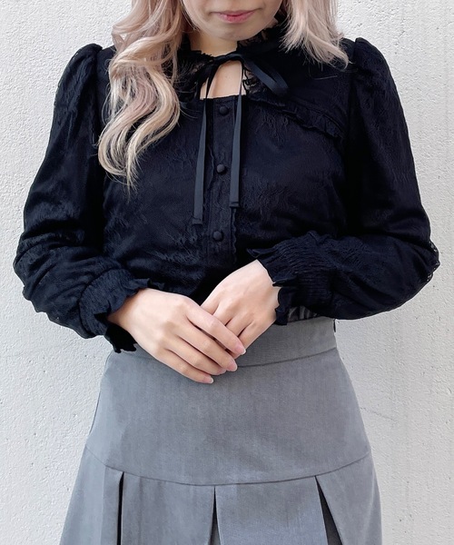 abc une face（アーベーセーアンフェイス）の「レースリボンブラウス（シャツ/ブラウス・レディース・ブラック/ホワイト/グレー・FREE）」の10枚目の写真