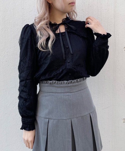 abc une face（アーベーセーアンフェイス）の「レースリボンブラウス（シャツ/ブラウス・レディース・ブラック/ホワイト/グレー・FREE）」の12枚目の写真