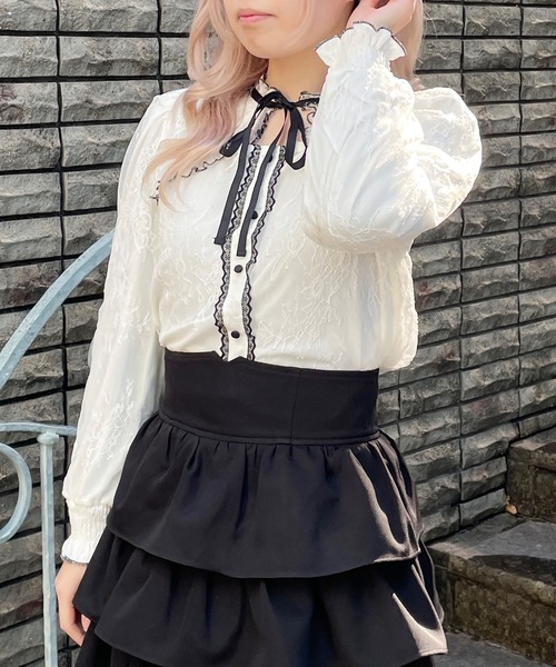 abc une face（アーベーセーアンフェイス）の「レースリボンブラウス（シャツ/ブラウス・レディース・ブラック/ホワイト/グレー・FREE）」の6枚目の写真