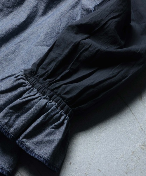 soulberry(ソウルベリー)の「デニムなフリル袖のブラウス(シャツ/ブラウス・レディース・ネイビー・L/M/5L/4L/3L/LL)」の7枚目の写真