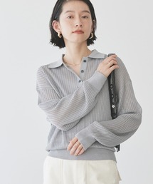 メタルライク襟付きニットポロ