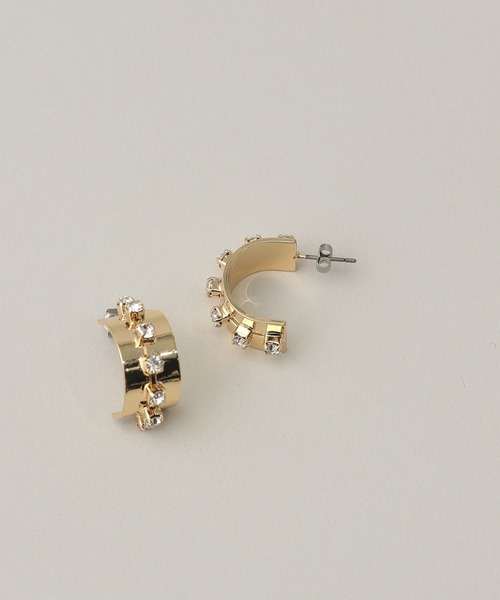 GLOBAL WORK(グローバルワーク)の「MATINE LINE/ストーンメタルカーブピアス/288890(ピアス(両耳用)・レディース・シルバー/ゴールド・ONE SIZE)」の2枚目の写真