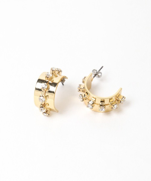GLOBAL WORK(グローバルワーク)の「MATINE LINE/ストーンメタルカーブピアス/288890(ピアス(両耳用)・レディース・シルバー/ゴールド・ONE SIZE)」の5枚目の写真