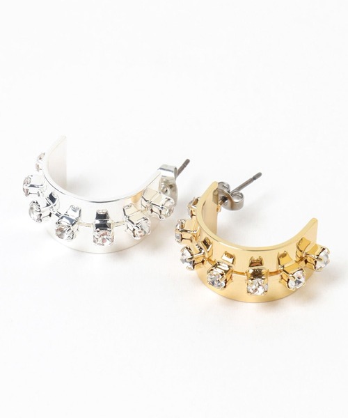 GLOBAL WORK(グローバルワーク)の「MATINE LINE/ストーンメタルカーブピアス/288890(ピアス(両耳用)・レディース・シルバー/ゴールド・ONE SIZE)」の12枚目の写真