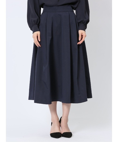 m.f.editorial（エムエフエディトリアル）の「【ストレッチ ウォッシャブル】m.f.エディトリアルレディース Aラインミモレ丈 タック入りスカート（スカート・レディース・ネイビー/グレー系その他2・FREE）」の3枚目の写真