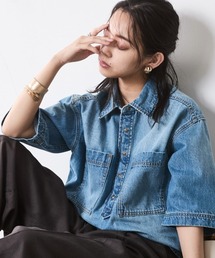 CHIC STYLE | 綿100％ライトオンスデニム5分袖プルオーバーシャツ＜大きいサイズ有＞シックスタイル(シャツ/ブラウス)