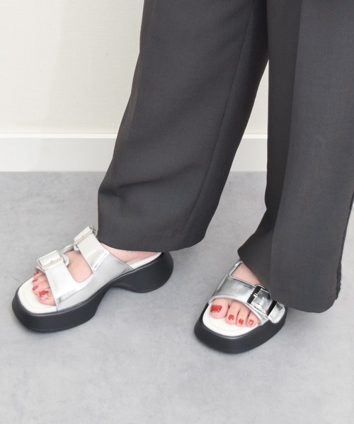 【PARADIS COULEUR】ダブルバックル厚底ミュールサンダル(352113)