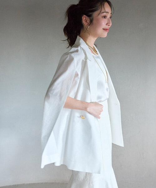 【美品】La boutique BonBon コットン麻ケープ風ダブルジャケット 美品】La boutique BonBon コットン麻ケープ風ダブルジャケット