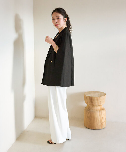 【美品】La boutique BonBon コットン麻ケープ風ダブルジャケット La boutique BonBon - 【ブラック】【名品】コットン麻ケープ風