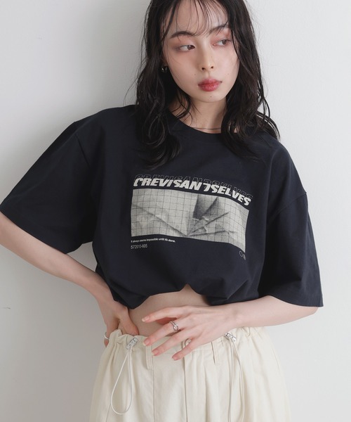 LIAN(リアン)の「ロゴプリントcrevisT(Tシャツ/カットソー・レディース・ピンク/ネイビー/グレー/オフホワイト・0/1)」の1枚目の写真