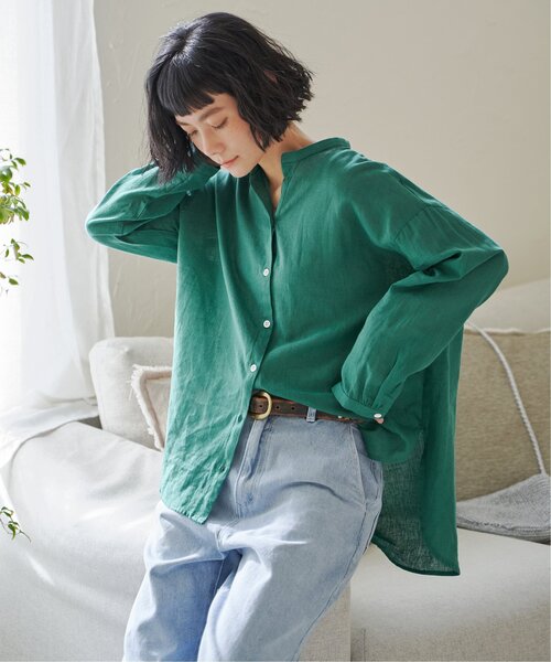 LBC（エルビーシー）の「リネンコットンバンドカラーシャツ（シャツ/ブラウス・レディース・チャコールグレー/ライトブルー/オレンジ/ホワイト/グリーン・M）」の4枚目の写真