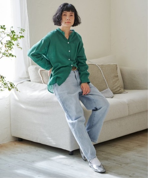 LBC（エルビーシー）の「リネンコットンバンドカラーシャツ（シャツ/ブラウス・レディース・チャコールグレー/ライトブルー/オレンジ/ホワイト/グリーン・M）」の12枚目の写真