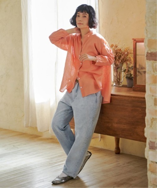 LBC（エルビーシー）の「リネンコットンバンドカラーシャツ（シャツ/ブラウス・レディース・チャコールグレー/ライトブルー/オレンジ/ホワイト/グリーン・M）」の10枚目の写真