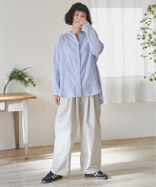 LBC（エルビーシー）の「リネンコットンバンドカラーシャツ（シャツ/ブラウス・レディース・チャコールグレー/ライトブルー/オレンジ/ホワイト/グリーン・M）」の11枚目の写真