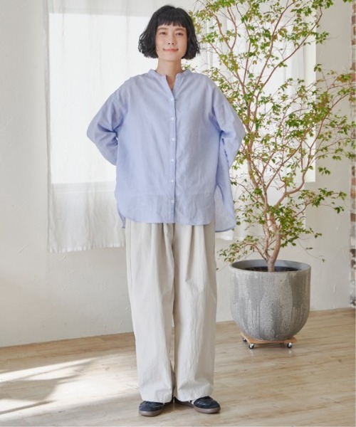 LBC（エルビーシー）の「リネンコットンバンドカラーシャツ（シャツ/ブラウス・レディース・チャコールグレー/ライトブルー/オレンジ/ホワイト/グリーン・M）」の15枚目の写真